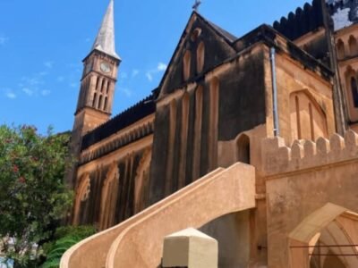 Anglican Cathedral and the Slaves Monument at the old slave market, Stone Town