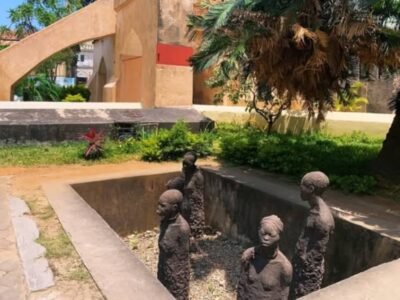 The slave memorial sculpture beside the Anglican Cathedral in Stone Town, Zanzibar